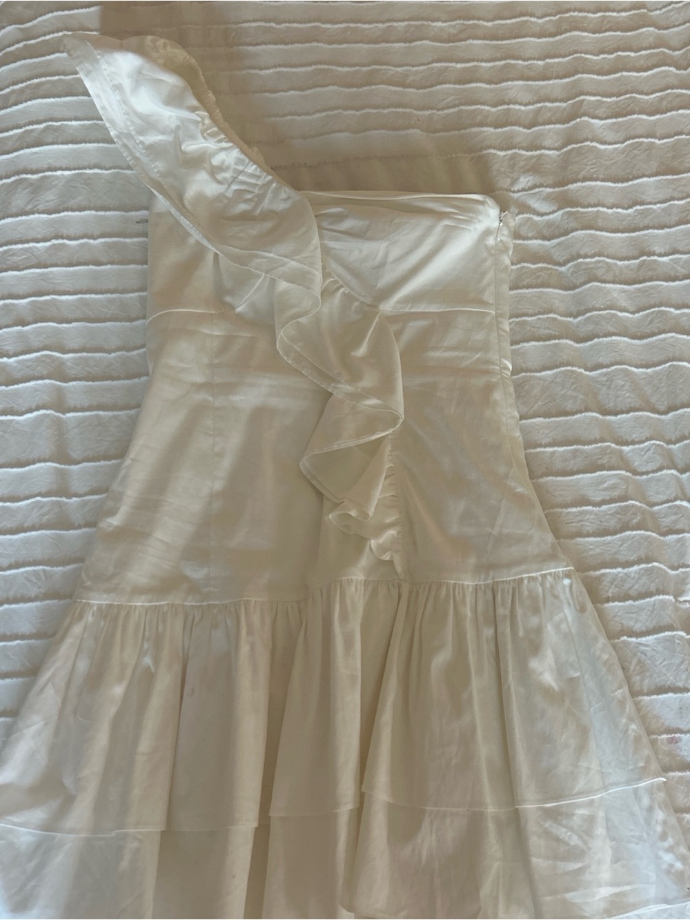 French Connection One-Shoulder Ruffled White Dress